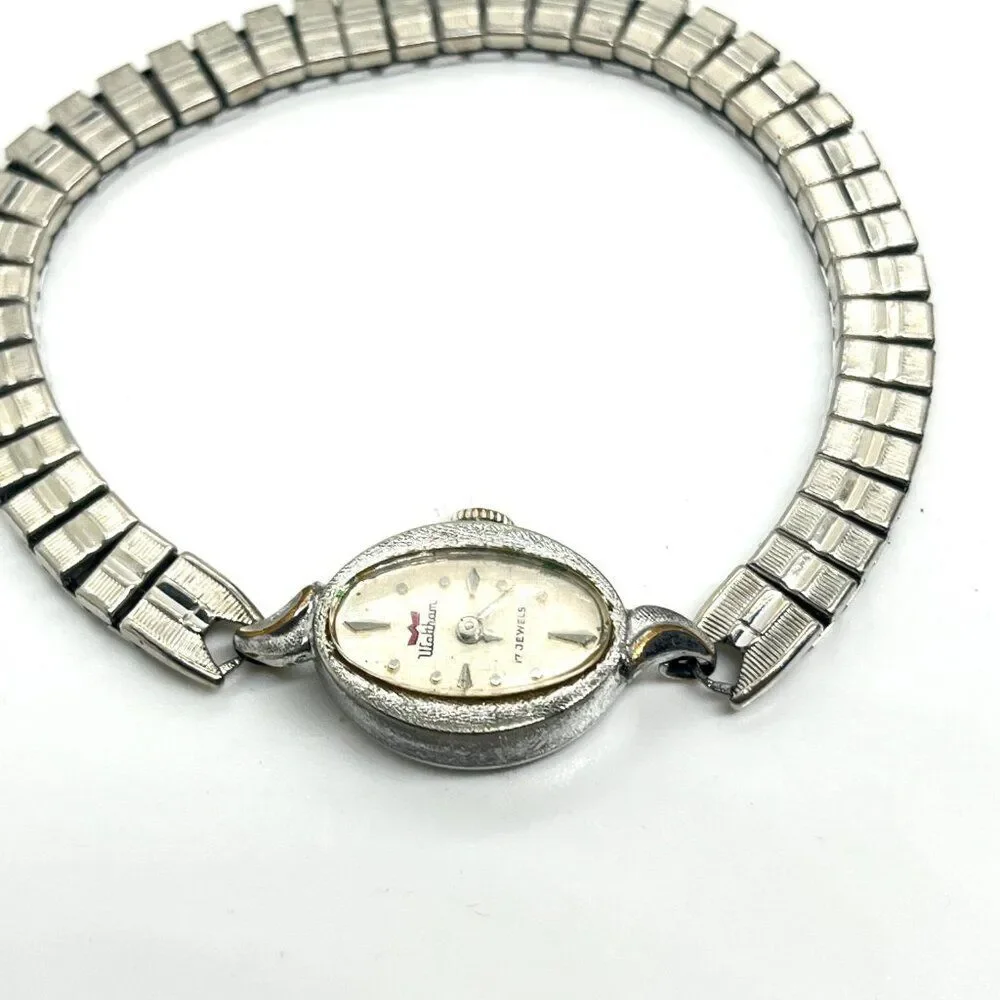 VINTAGE WALTHAM WATCH 17 Jewels Ladies Oval Stretch Bracelet Parts Repair
